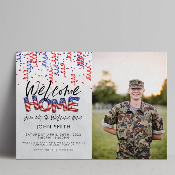 Military Welcome Invitation Editable Photo Invite: Homecoming Party Card, Custom Design | Digital Download, Easy Edit Template | 5x7 Inches