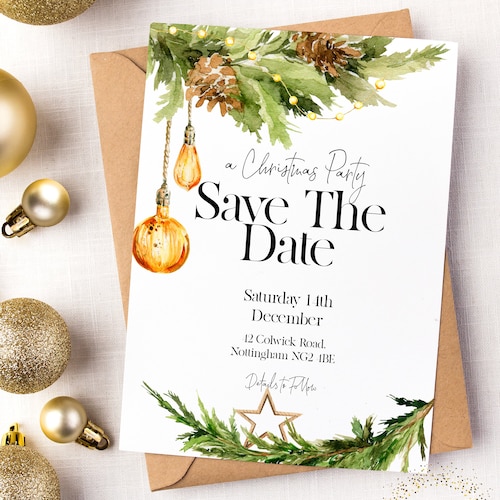 Editable save the date christmas invitation template holiday etsy