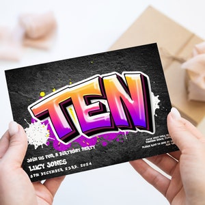 Graffiti Party Invitation Printable Graffiti 10th Birthday Invite Instant Download Editable digital File  Invitation Corjl Template