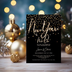 Silvester Hochzeit Einladung Gold Glitter Party einladen Party Bearbeitbar Druckbar Sofort Download
