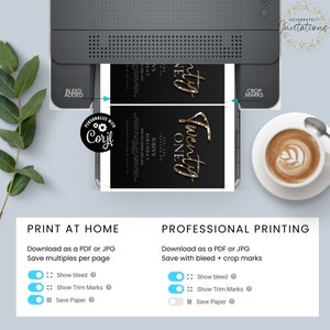 Birthday Invitations Editable 21st Invite: Black Gold Elegance - Instant Download, Printable Template, DIY Party Invite image 2