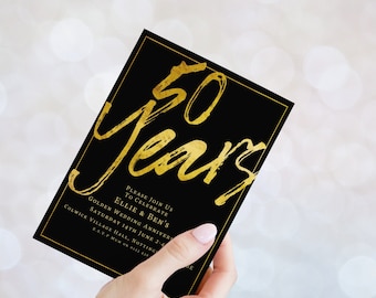 50th Wedding Anniversary Party Invitation Editable Foil  Golden Anniversary Invitation 50 Years Instant Download