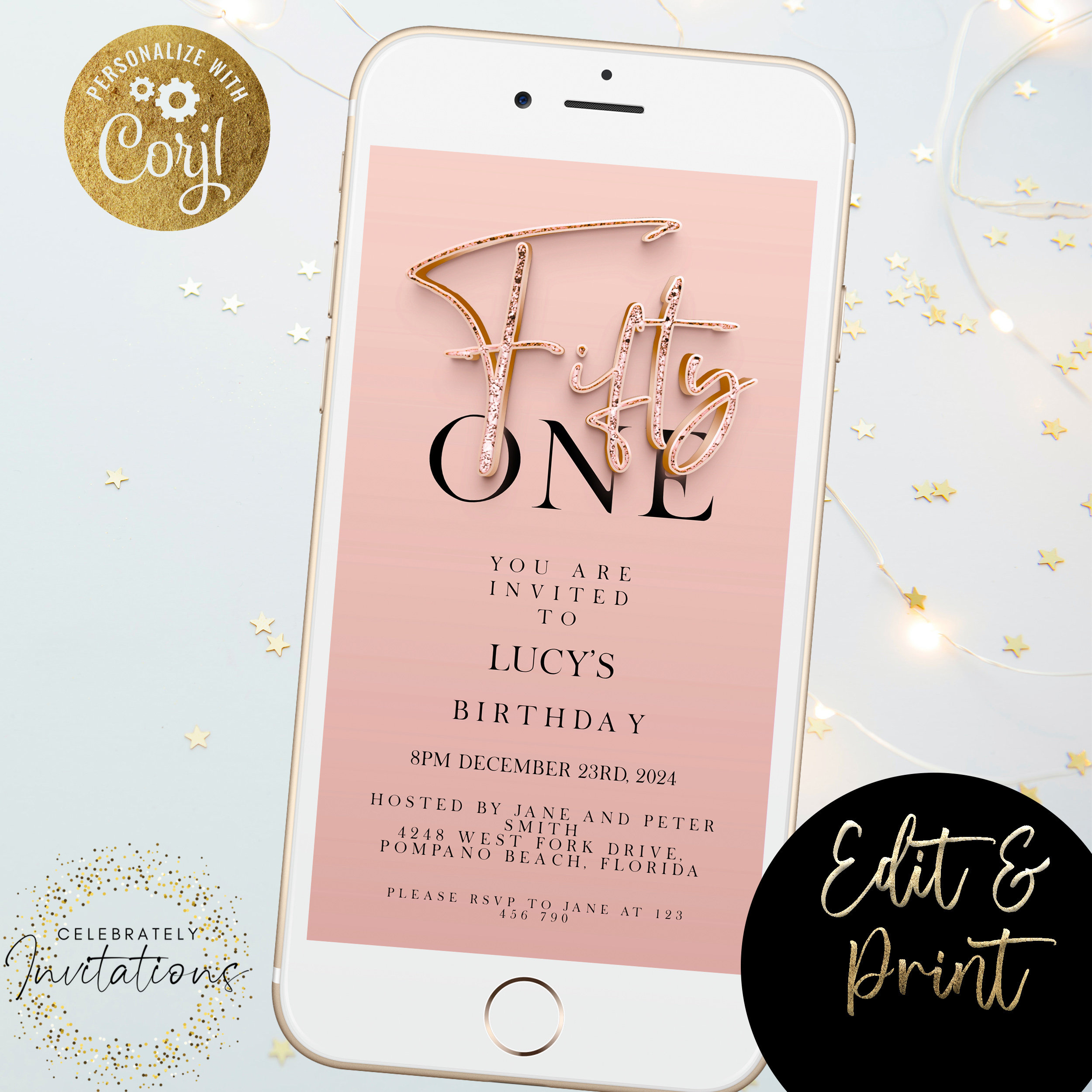 51st Birthday Party Invitation Plus Mobile Bundle Editable - Etsy