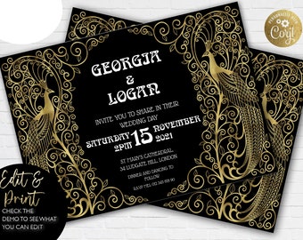 Art Nouveau Wedding Invitation Editable Invitation Deco Style Invite Art Nouveau Wedding Template Instant Download Printable AD01