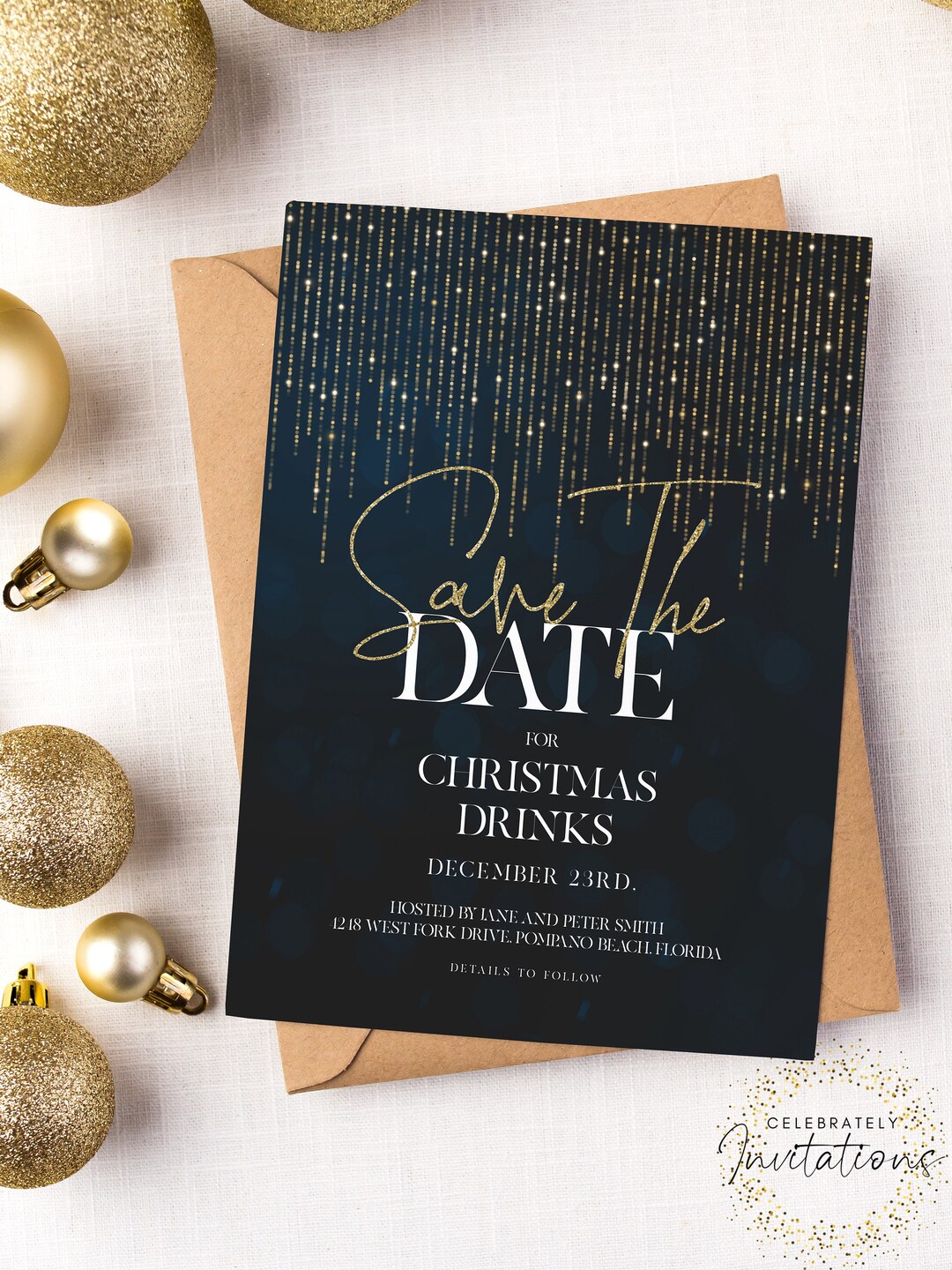 Save the Date Christmas Party Invitation Editable Template Holiday Christmas Sparkle Invite ...