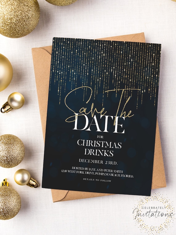 Save The Date Christmas Party Invitation Editable Template Holiday