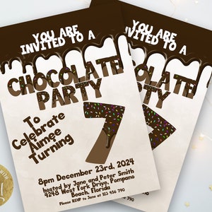 Chocolate Party Invitation Chocolate Desserts 7th Birthday Invitations Dessert Party Chocolate Desserts Sweets Invite Printable Editable