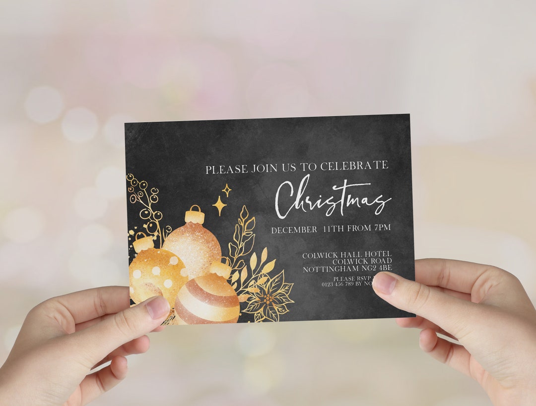 Christmas Party Invitation Printable Gold Black Christmas Invitation ...