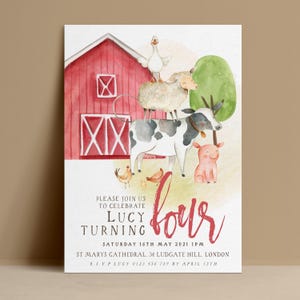 Farm Birthday Invitation Template, Barnyard Animals Editable Invite, Watercolour Digital Download, Kids Printable Card