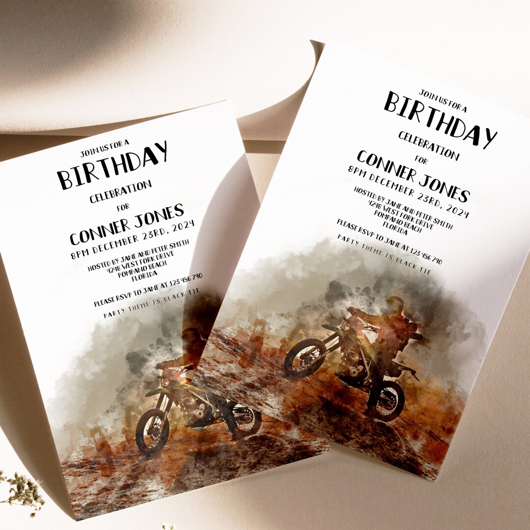 Birthday Invitation for Men Motorcycle Invitation Male Birthday Invite ...