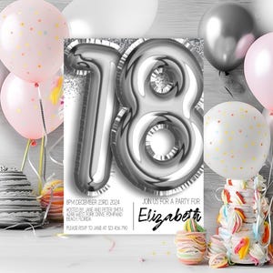 Editable 18th Birthday Invitation Printable Silver Balloons Glitter 18th Party Invite Instant Download Editable Printable Template Corjl