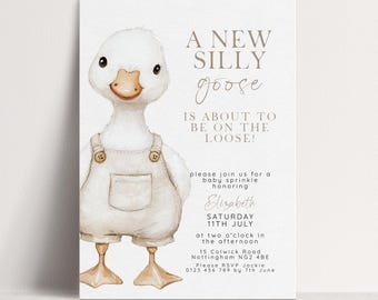 Baby Sprinkle Neutral Invitation: Silly Goose Design, Gender Neutral, Editable Printable Template | Digital Download, 5x7 Inches