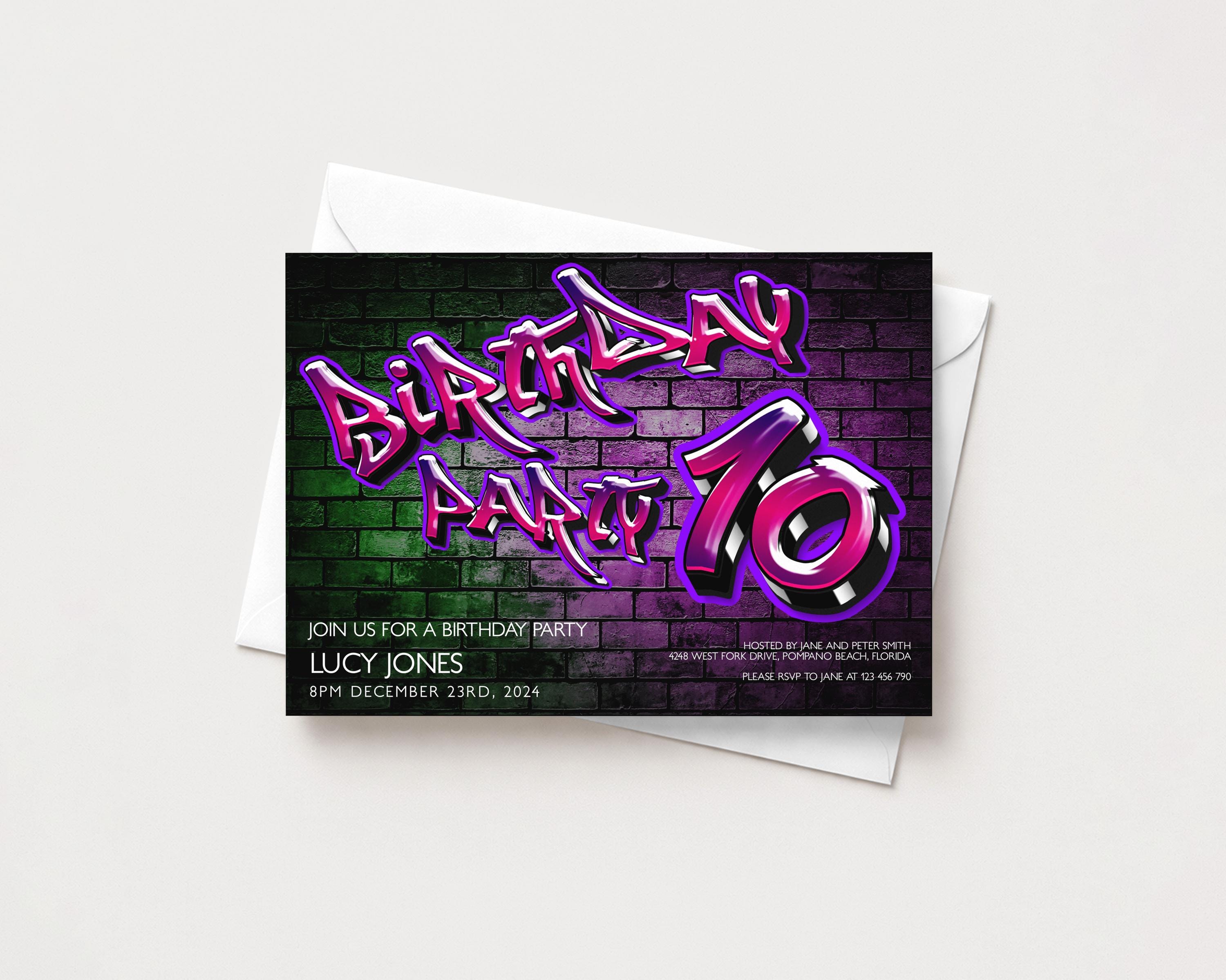 Graffiti Invitation Editable Birthday Party Invite: Grunge Style