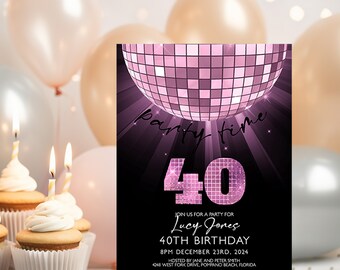 Pink Disco Ball Invitation Lets Celebrate Party Template All Text Editable Any Occasion Any Age Birthday Printable Invite Instant download