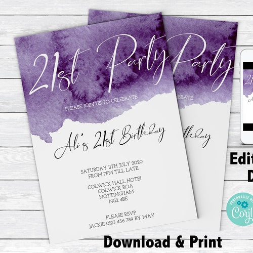Printable Birthday Invitation 21st Birthday Printable - Etsy