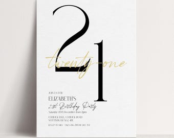 21st Birthday Invitation Template, White Gold 21st Party Printable Template, Elegant Milestone Birthday Invite, Editable Digital Download