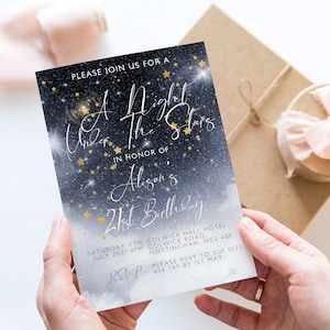 Night Under The Stars 21st Birthday Invitation Any age Birthday Invitation Printable Instant Download Editable template Corjl Invite