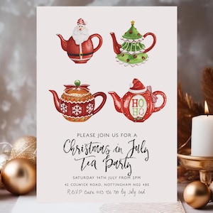 Christmas In July Tea Party Invitation Holiday Tea Party Invitation Editable Template July Christmas Party Flyer Instant Download Corjl