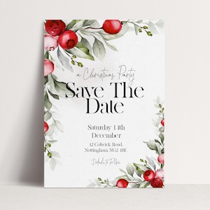 Save The Date Christmas Party Invitation Editable Template Holiday Christmas Foliage Invite  Printable Instant Download