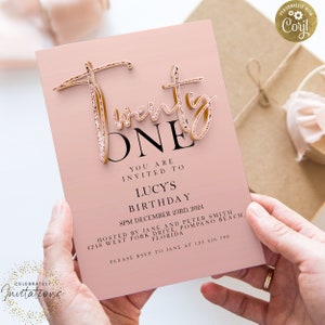21. Geburtstagseinladung für Sie, Blush rosa druckbare einladen, Rose Gold bearbeitbare Party Vorlage, sofortiger Download, edles Design SPK