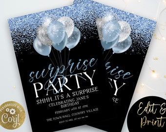 Shhh it's a Surprise Party Birthday Invitation Pale Blue Surprise Birthday Invitation Woman Birthday Invitation 40th birthday 50th 30th