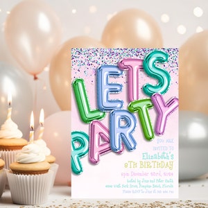 Let&#39;s Party Birthday Invitation Instant Download Editable Template  Party Digital Download for her girls invite
