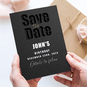 Save The Date Birthday Invitation Editable  Black Save the date Simple Elegant For Him or Her  Instant Download Printable