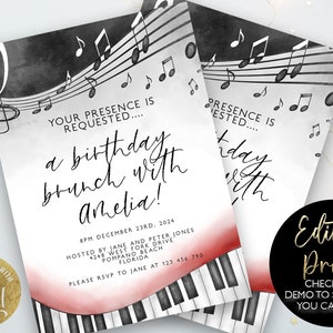 Birthday Brunch Invitation Music Notes Piano Keys Editable Printable Invitation Instant Download Editable Template Corjl