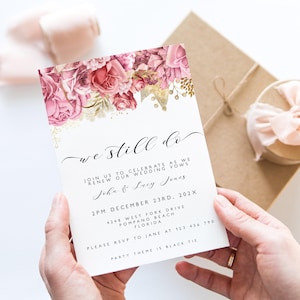 We Still Do Invitation, Pink Gold Floral Editable Wedding Anniversary Invite, Printable or Digital Download Template, Instant Access