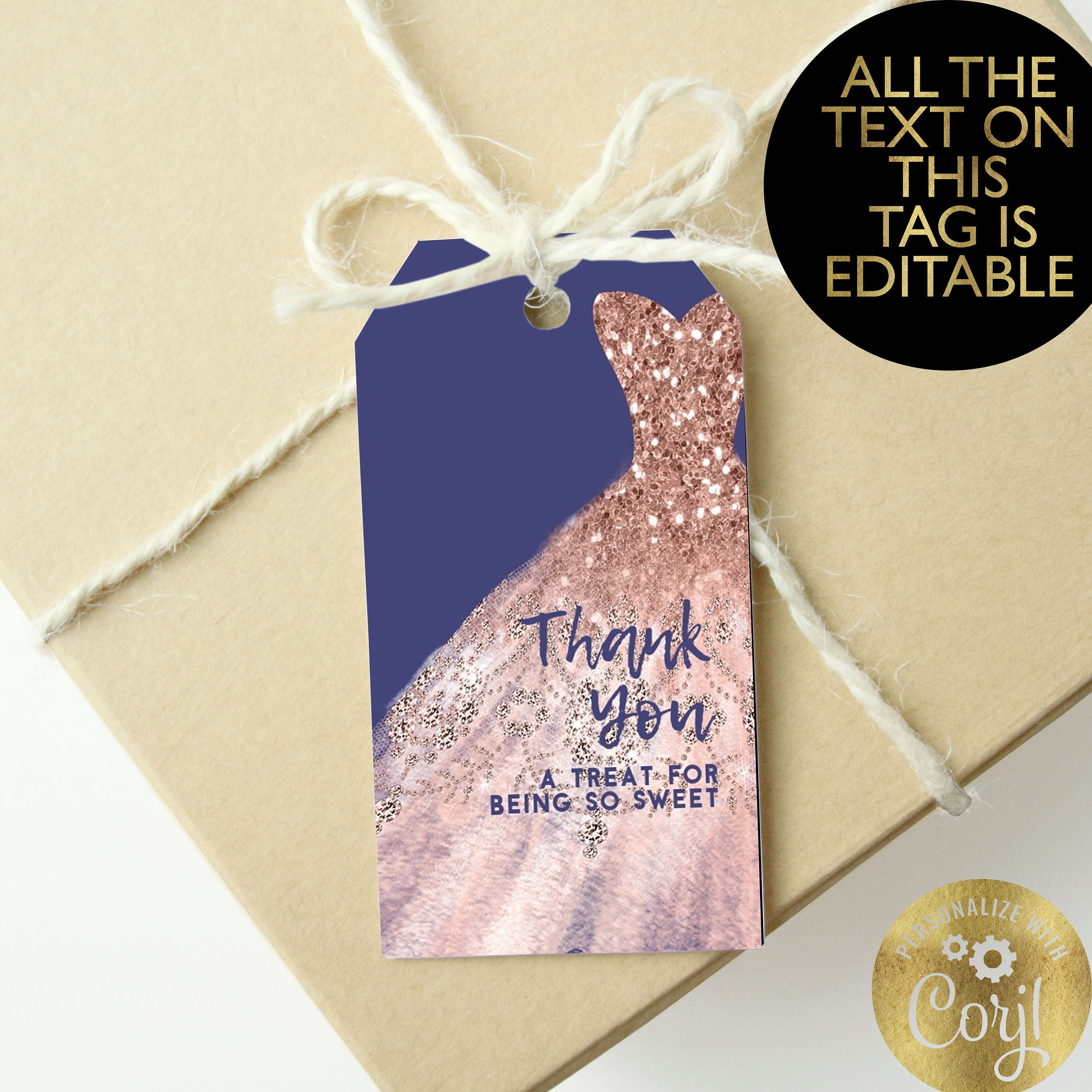 Quinceanera Thank You Favor Tag Template Quinceanera Dress Etsy UK