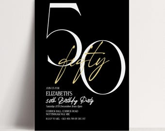 50th Birthday Invitation, Minimalist Fifty Party Invite, Editable Template Printable Digital Download