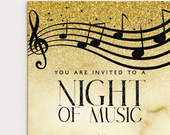 Music Event Invite Elegant Concert Invitation, Gold Black Design