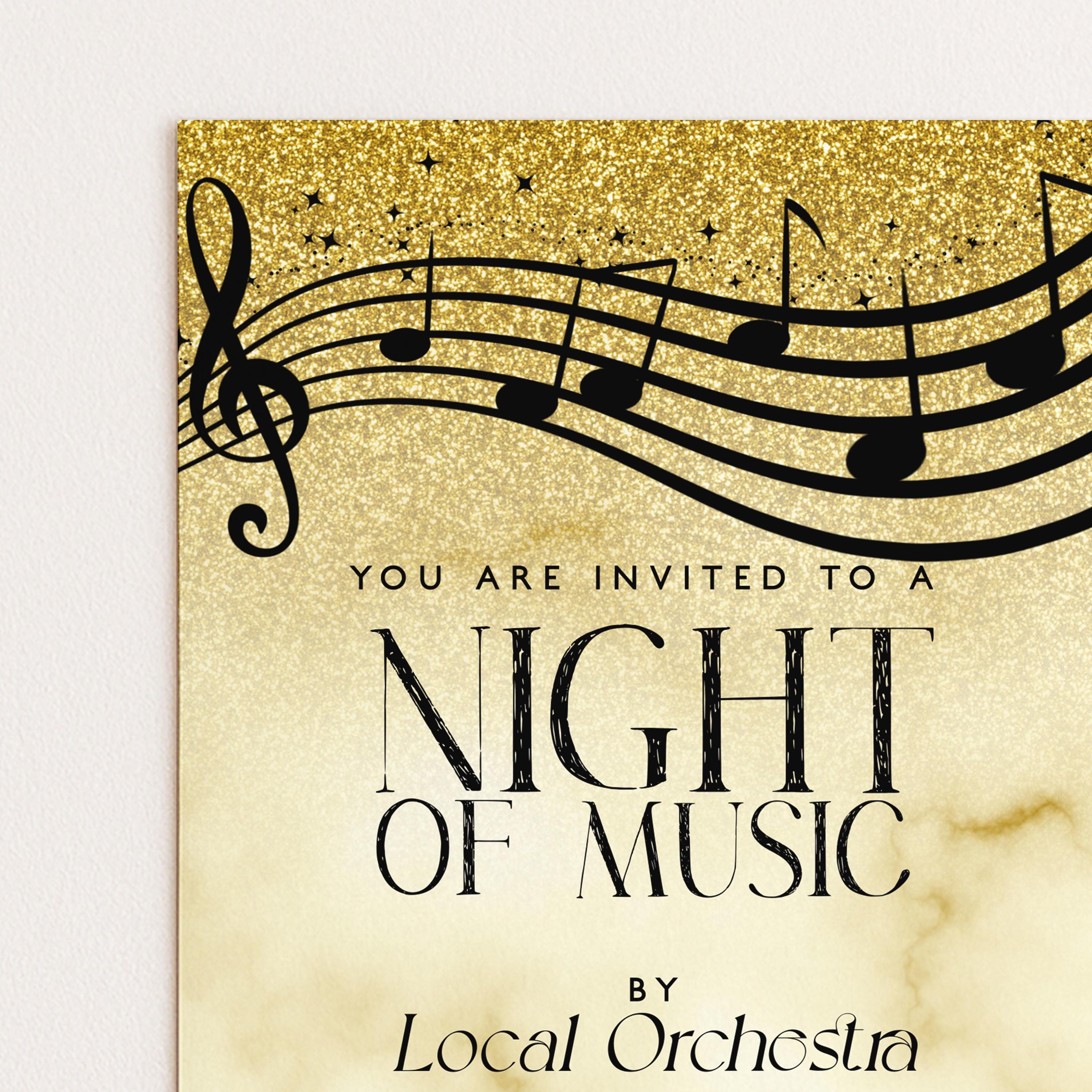Music Event Invite Elegant Concert Invitation, Gold Black Design