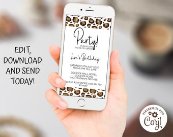 Paperless Digital Leopard Print  Party Invitation Digital Invitation  Editable Party mobile phone invite Template SMS Invitation