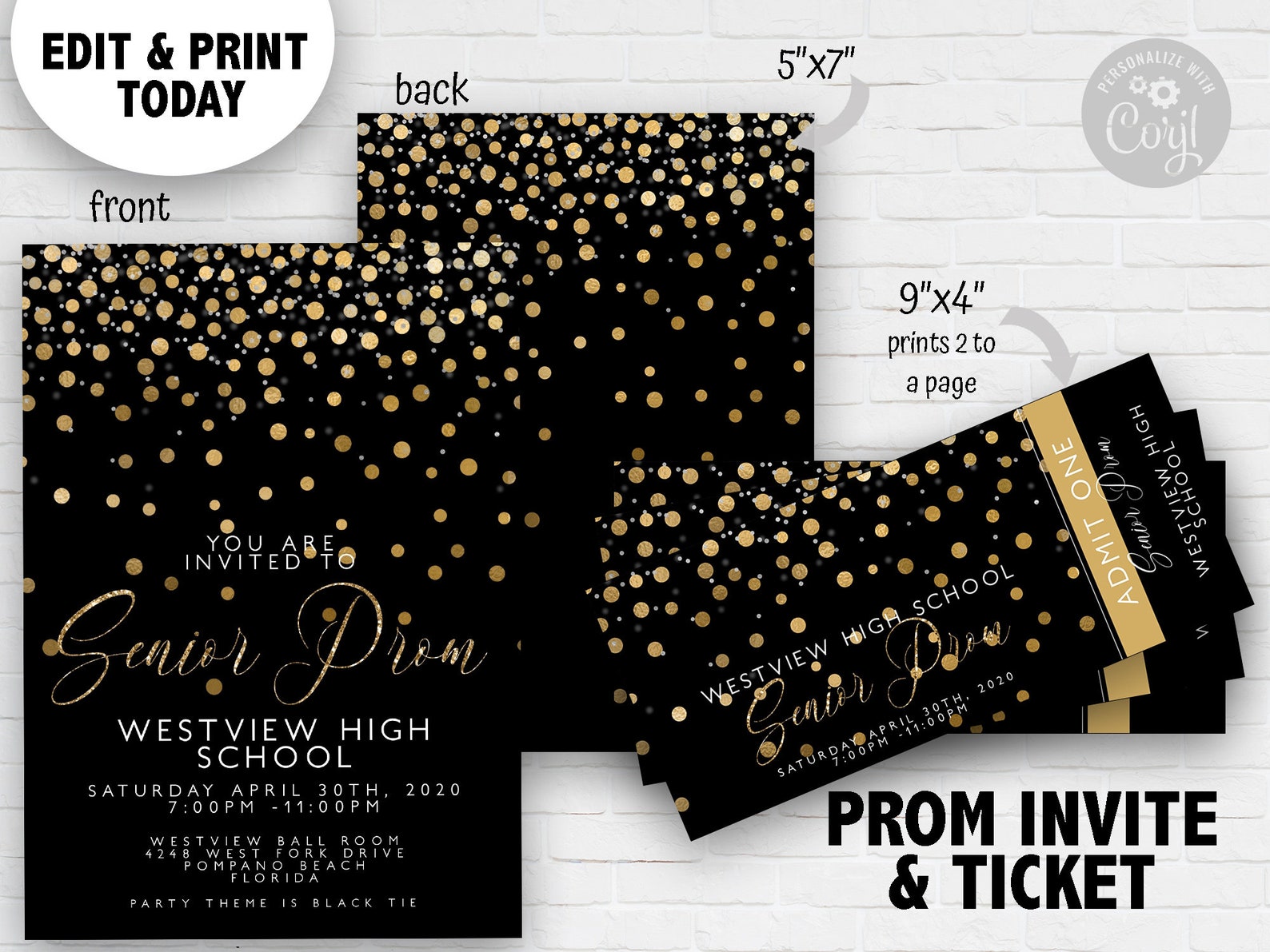 Senior Prom Invitations and Tickets Award Night Invite Event Invite ...