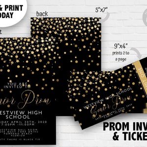 Senior Prom Invitations and Tickets Award Night Invite Event Invite Tickets gold glitter Printable Editable Instant Download