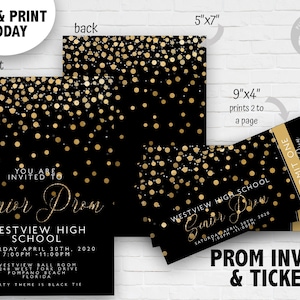 Senior Prom Invitations and Tickets Award Night Invite Event Invite Tickets gold glitter Printable Editable Instant Download