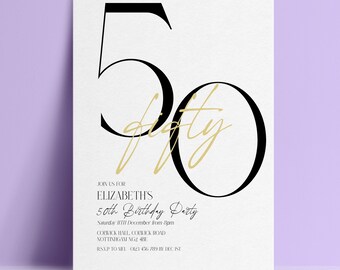 50th Birthday Invitation Template, Minimalist Fifty Party Printable, Editable Template Printable Digital Download
