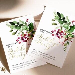 Printable Holly Holidays Party Invitation Instant Download Christmas Party Editable template Winter Party Christmas Invite