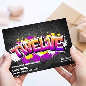 Graffiti Party Invitation Printable Graffiti 12th Birthday Invite Instant Download Editable digital File  Invitation Corjl Template