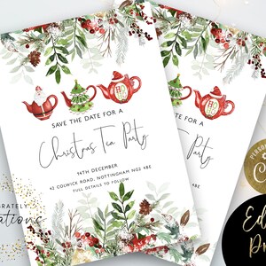 Save the Date Christmas Party Invitation Editable Template Holiday Christmas Tea Party Invite ...