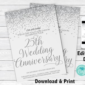 25th Wedding Anniversary InvitationSilver Wedding Anniversary Party Instant Download  Printable Editable