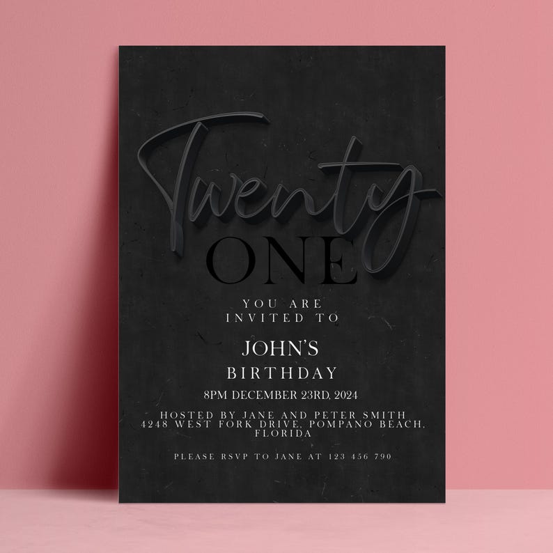 The image is a black and white invitation card for John's birthday party.