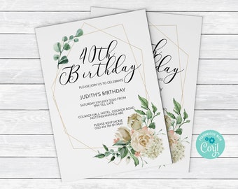 Editable 40th Birthday Cream Rose and Gold Gem Frame Birthday Invite     Birthday Invitation Template 0061Instant Download  Printable