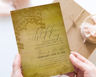 Golden Wedding Anniversary Invitation 50th Wedding Invite Editable Template Instant Download  Printable