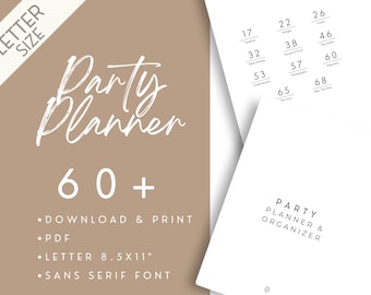 Printable Party Planner PDF 60+ pages Minimalist Party Journal, Party Planning Template, Digital Download Sans Serif Font Letter Size