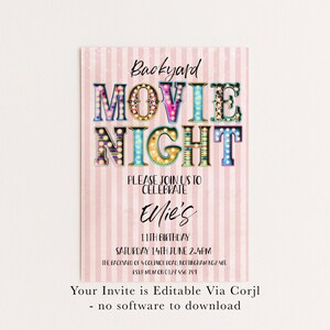 Movie Night Invite - Editable Backyard Cinema Party Invitation - Digital Download, Printable Template, Summer Event image 7