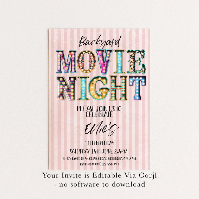 Movie Night Invite - Editable Backyard Cinema Party Invitation - Digital Download, Printable Template, Summer Event image 7