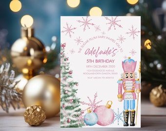 Pink Nutcracker Birthday Invitation Christmas Birthday Invite Download Printable Template Corjl NC18