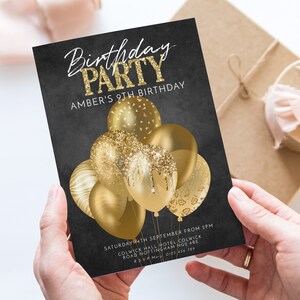 Editable Birthday Party Invitation Gold Glitter Balloon Invitation Instant Download Editable Template